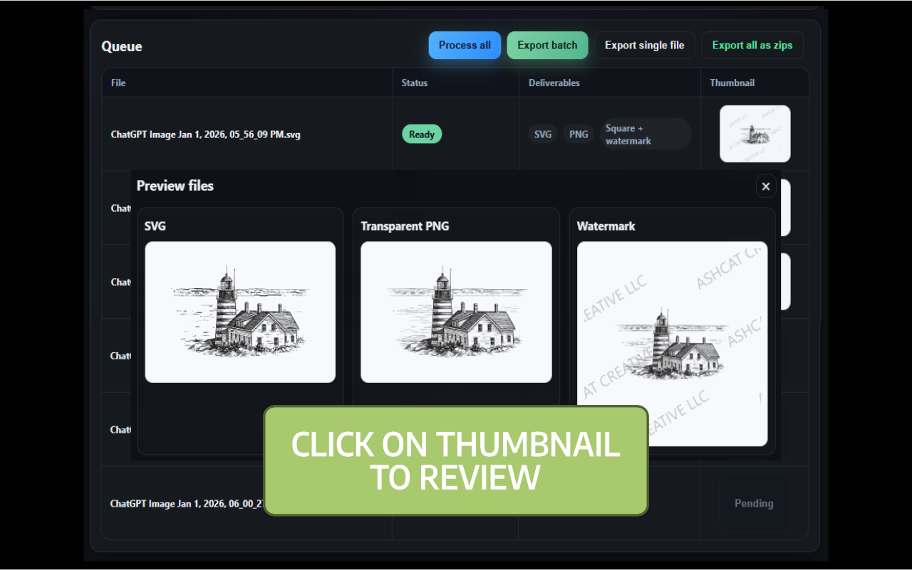 Preview SVG and watermark outputs