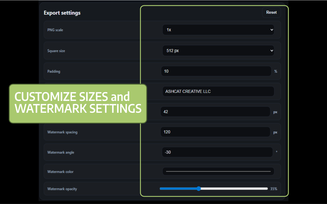 Watermark and size settings